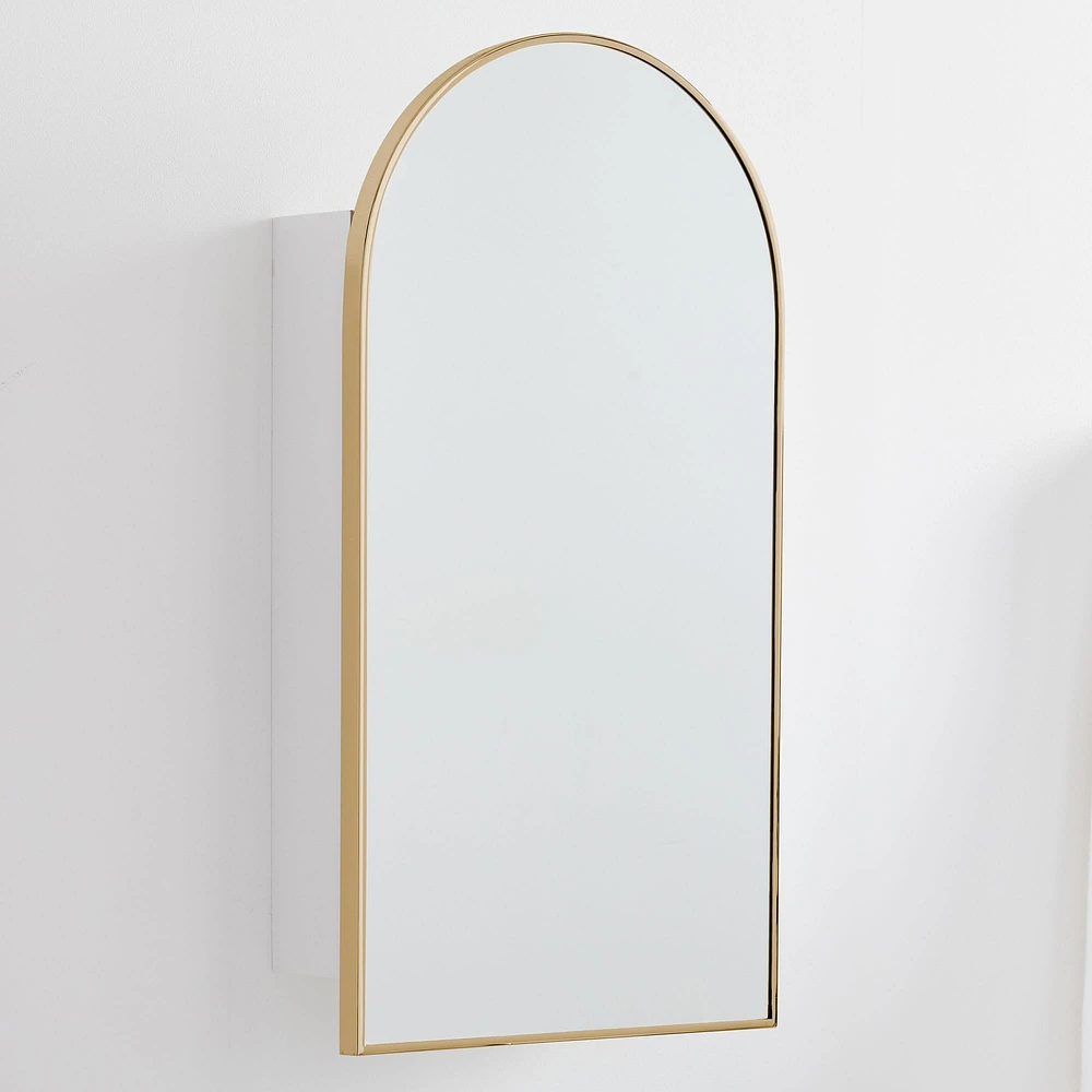 Chip & Dent: Arched Metal Framed Medicine Cabinet, Antique Brass, 16.5"x31"