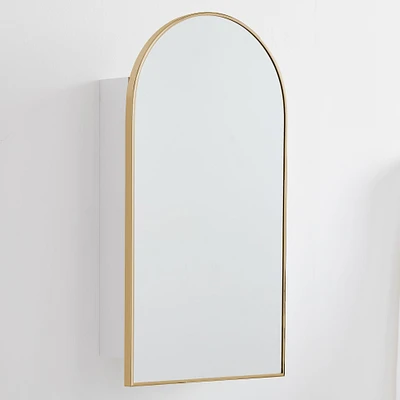 Chip & Dent: Arched Metal Framed Medicine Cabinet, Antique Brass, 16.5"x31"