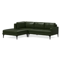 Andes 94" Right Multi Seat 3-Piece Ottoman Sectional, Standard Depth, Ludlow Leather, Black, Dark Pewter