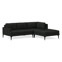 Andes 94" Right Multi Seat 3-Piece Ottoman Sectional, Standard Depth, Ludlow Leather, Black, Dark Pewter