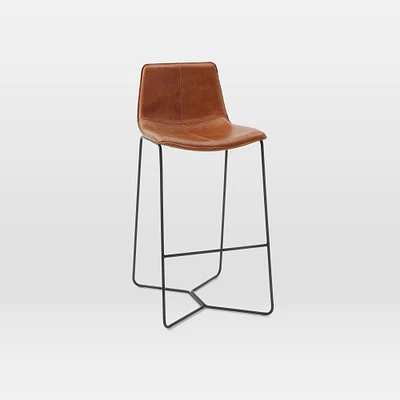 Chip & Dent: Slope Bar Stool, Saddle Leather, Nut, Powder Coated Iron