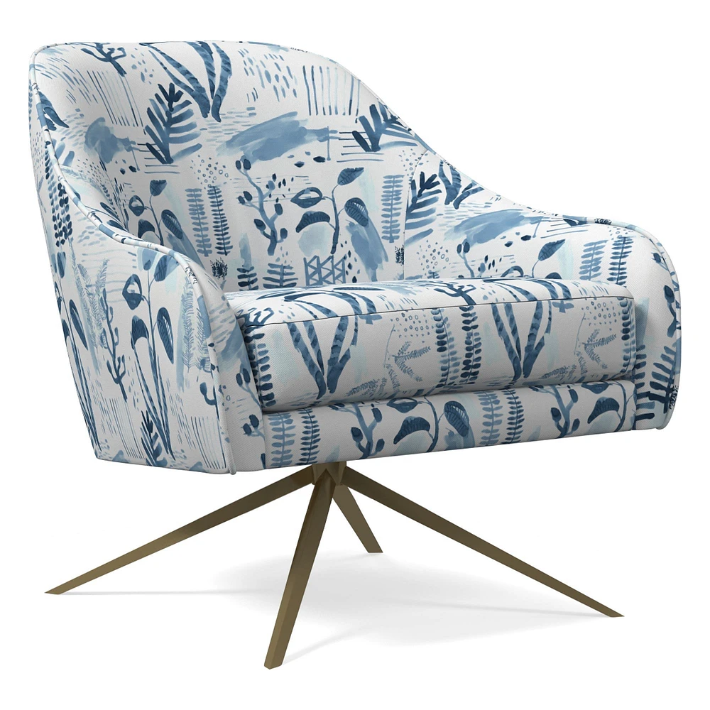 Roar & Rabbit Swivel Chair, Poly, Block Geo, Blue Teal, Antique Brass