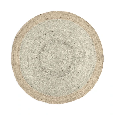 Bordered Round Jute Rug, 6x6 Round, Alabaster