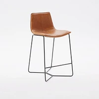 Open Box: Leather Slope Counter Stool, Saddle Leather, Nut, Charcoal