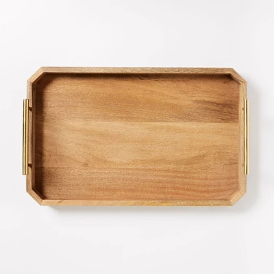 Deco Wood & Brass Handle Tray, 12x18