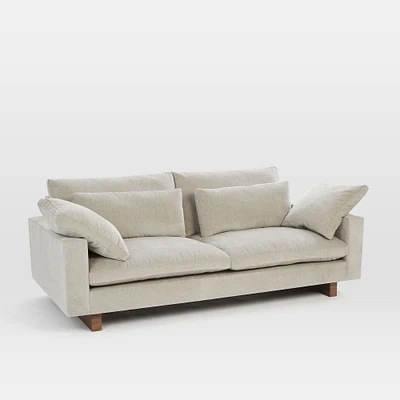 Harmony 82" Multi-Seat Sofa, Standard Depth, Performance Distressed Velvet, Dune, Dark Walnut