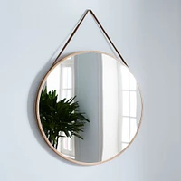 Modern Hanging Round Wall Mirror w/ Leather Strap | West Elm