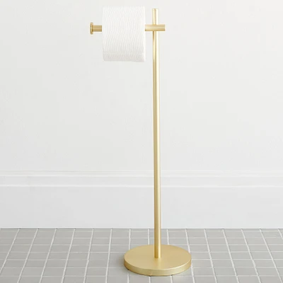 Chip & Dent: Modern Overhang Freestanding Toilet Paper Holder Antique Brass