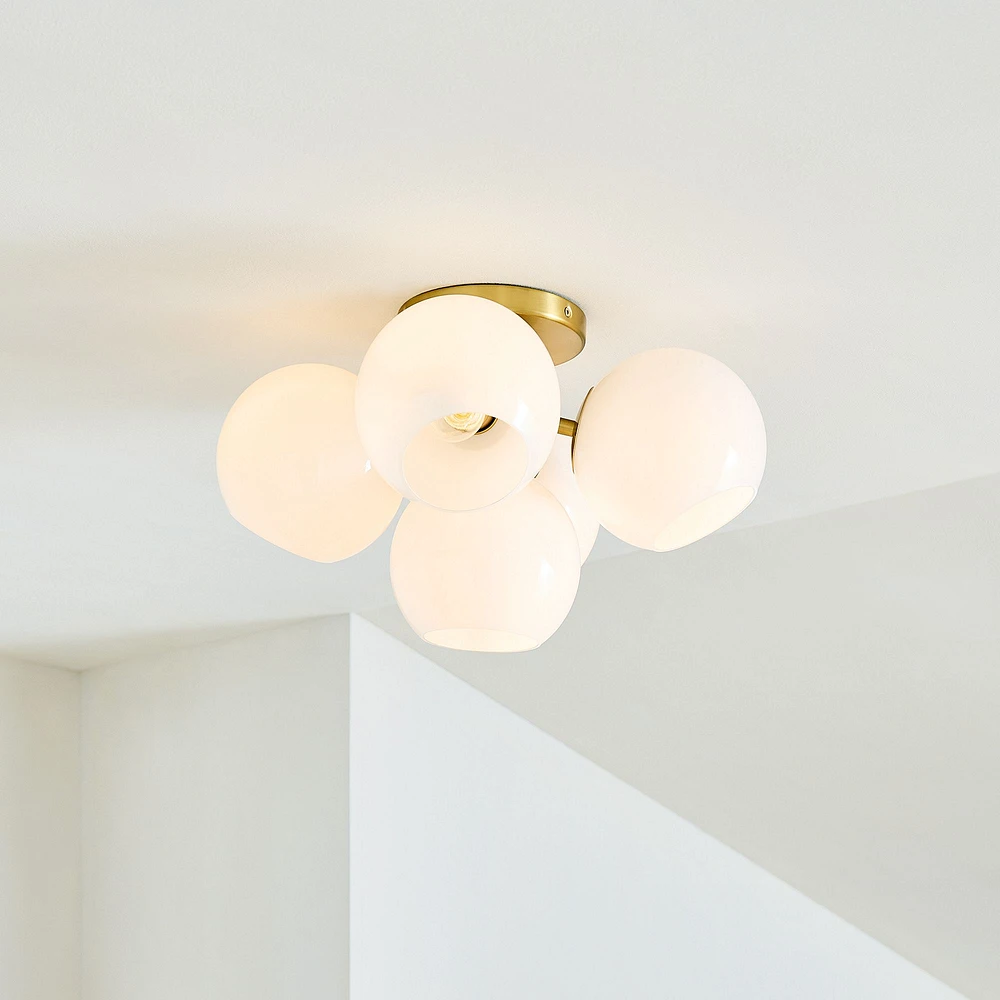 Staggered Glass Flush Mount Lighting, Milk | West Elm