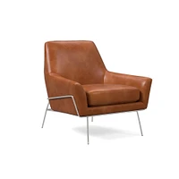 Lucas Wire Base Chair, Poly, Saddle Leather, Nut, Polished Nickel