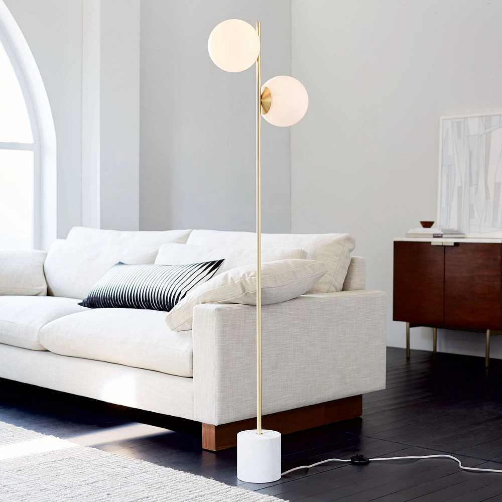 Sphere and Stem Floor Lamp Matte Black Milk Glass (62")