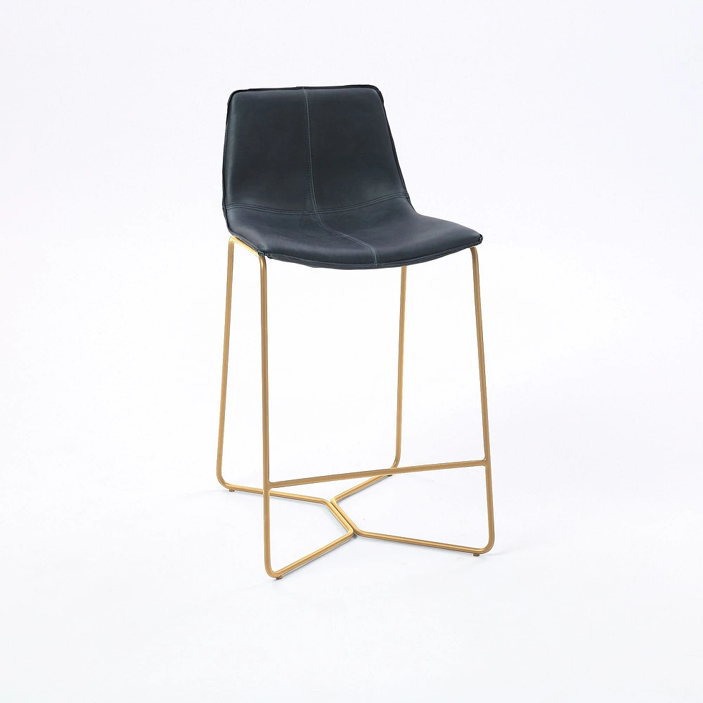 Chip & Dent: Slope Leather Bar Stool, Ludlow Leather, Navy