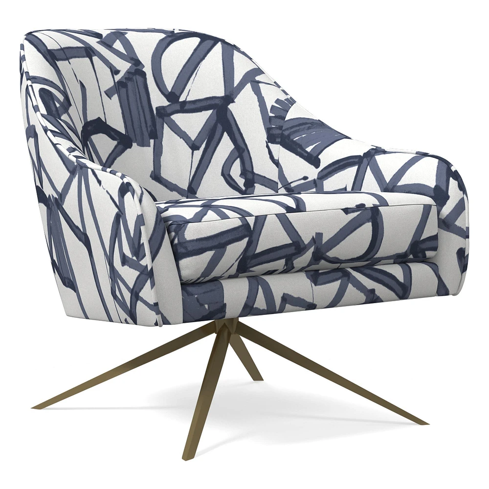 Roar & Rabbit Swivel Chair, Poly, Block Geo, Blue Teal, Antique Brass