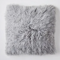 Mongolian Lamb Pillow Cover, 24"x24", Pearl Gray