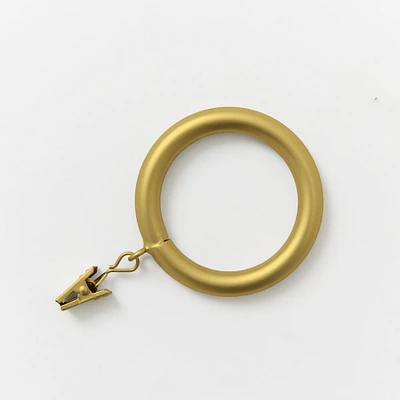 Thin Metal Curtain Rings with Clips, Antique Brass, Set of 7