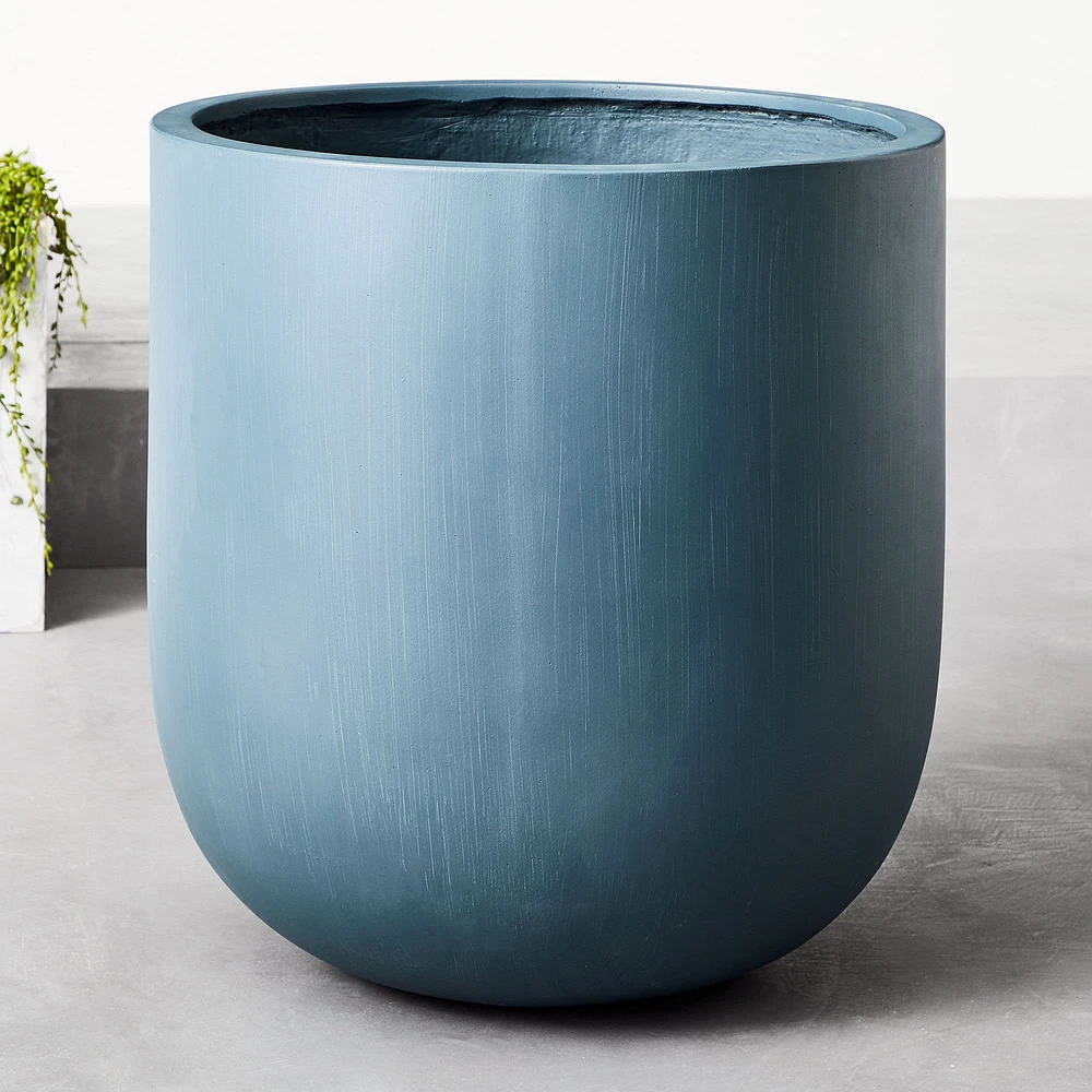 Radius Ficonstone Indoor/Outdoor Planter, Medium, 15.7"D x 17"H, Petrol Blue