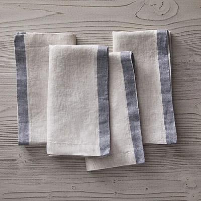 Contrast Border Linen Napkins, White, Set of 4, 18"x18"