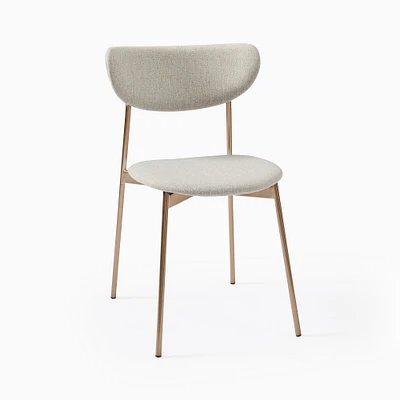 Open Box: Modern Petal Fully Upholstered Dining Chair, Heathered Crosshatch, Natural, Light Bronze