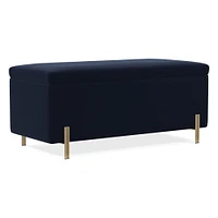 Open Box: Mod Storage Bench 42", Performance Distressed Velvet, Ink Blue, Antique Brass