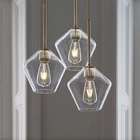 Sculptural 3 Light Chandelier Antique Brass Clear Glass Geo  (8")