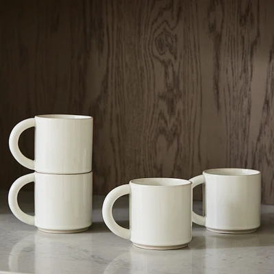 Straight-Sided Stoneware Mug, White, Set of 4