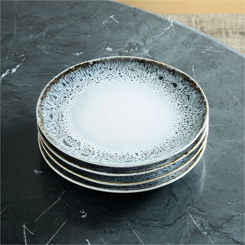 Reactive Glaze Salad Plate, Black + White, Set of 4