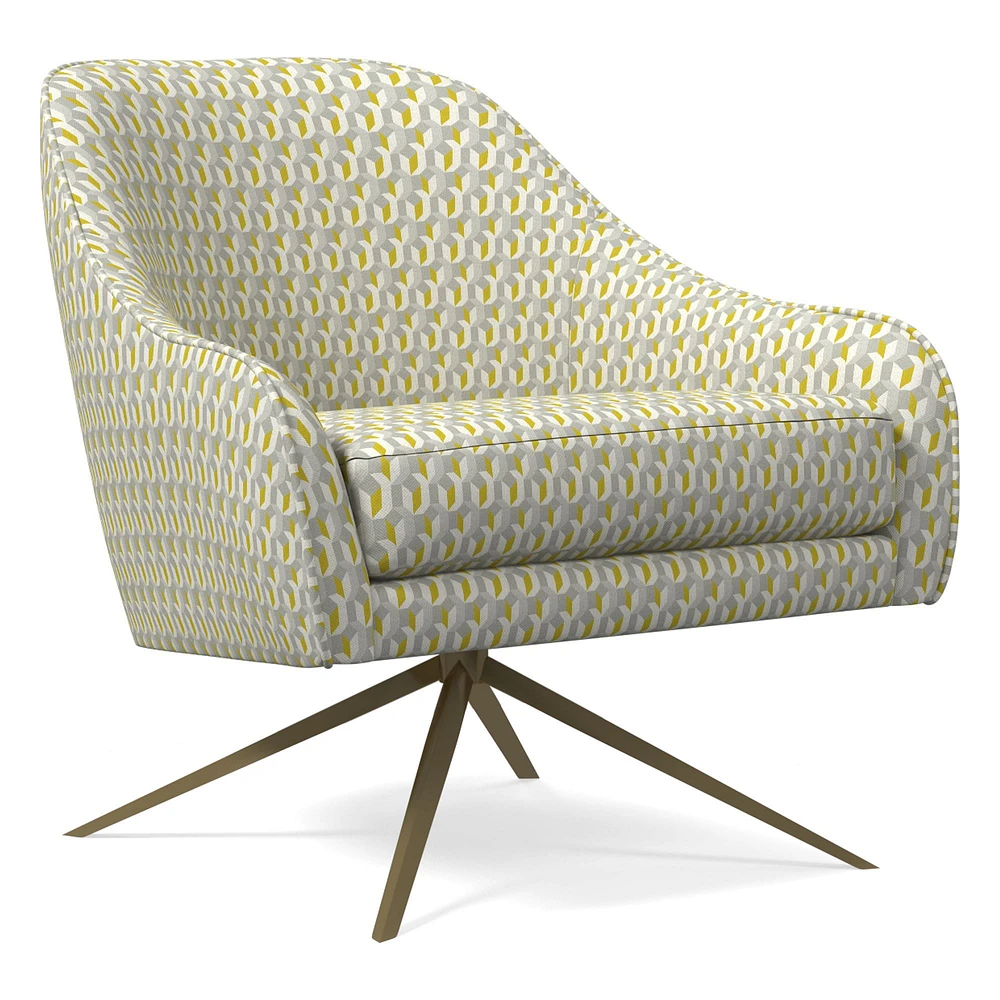 Roar & Rabbit Swivel Chair, Poly, Block Geo, Blue Teal, Antique Brass