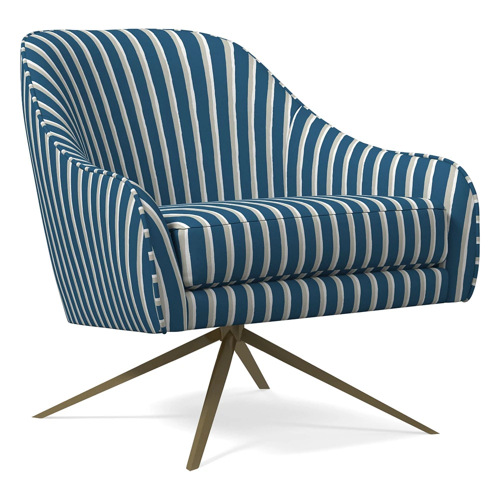 Roar & Rabbit Swivel Chair, Poly, Block Geo, Blue Teal, Antique Brass