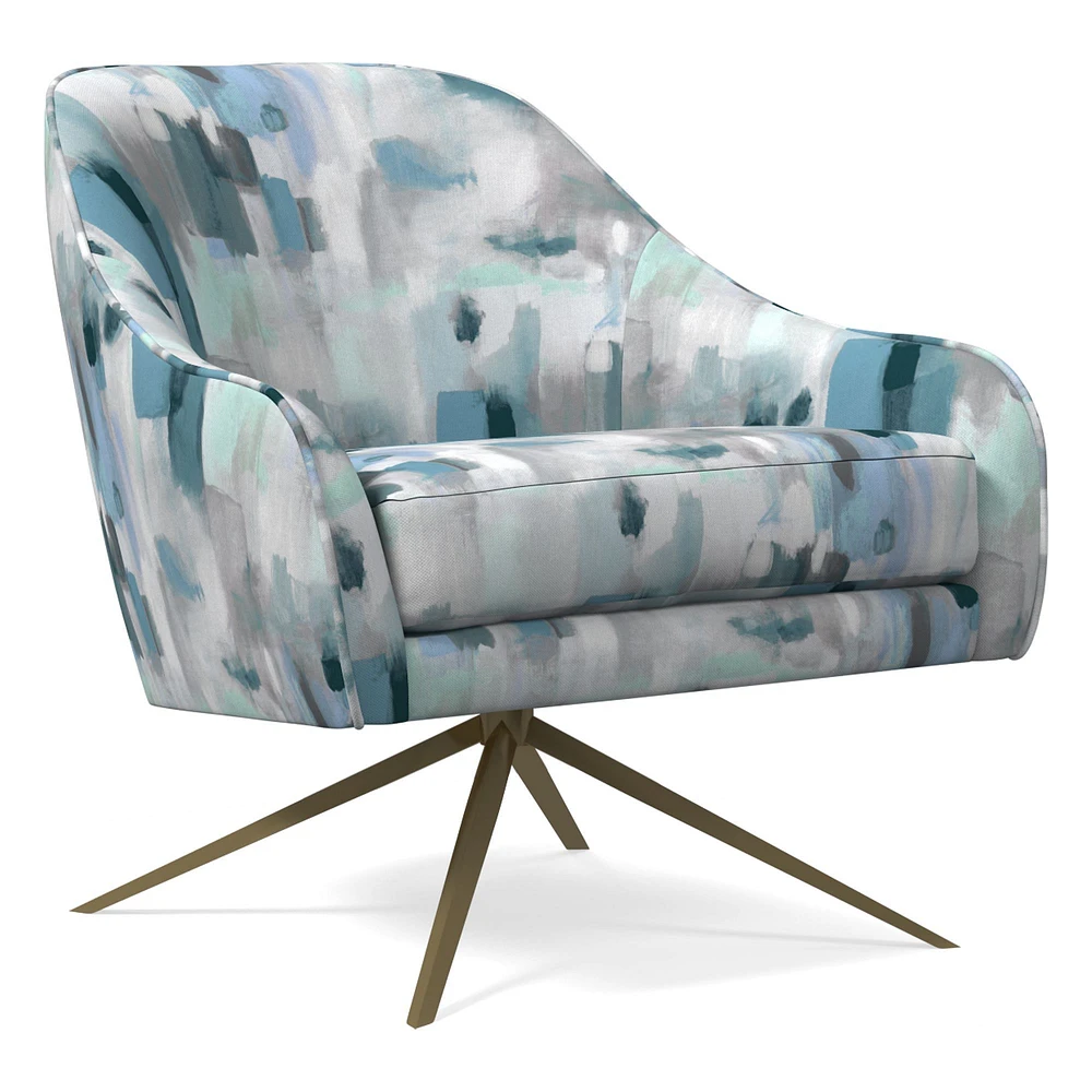 Roar & Rabbit Swivel Chair, Poly, Block Geo, Blue Teal, Antique Brass