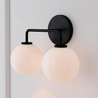 Sculptural 2-Light Sconce, Globe Mini, Milk, Chrome,