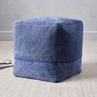 Cotton Canvas Pouf, 16"x16"x17", White