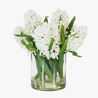 Faux Hyacinth in Cylinder Vase, White