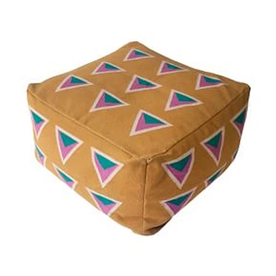 Leah Singh Maya Ochre Pouf, Cotton, Brown