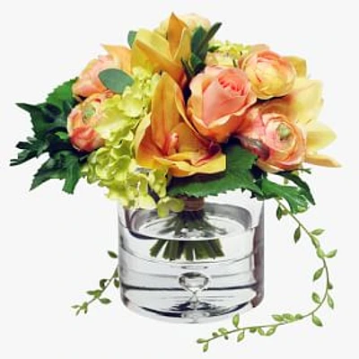 Mixed Flower Bouquet in Vase, Orange