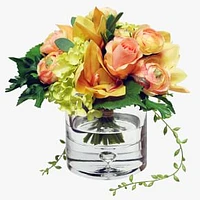 Mixed Flower Bouquet in Vase, Orange