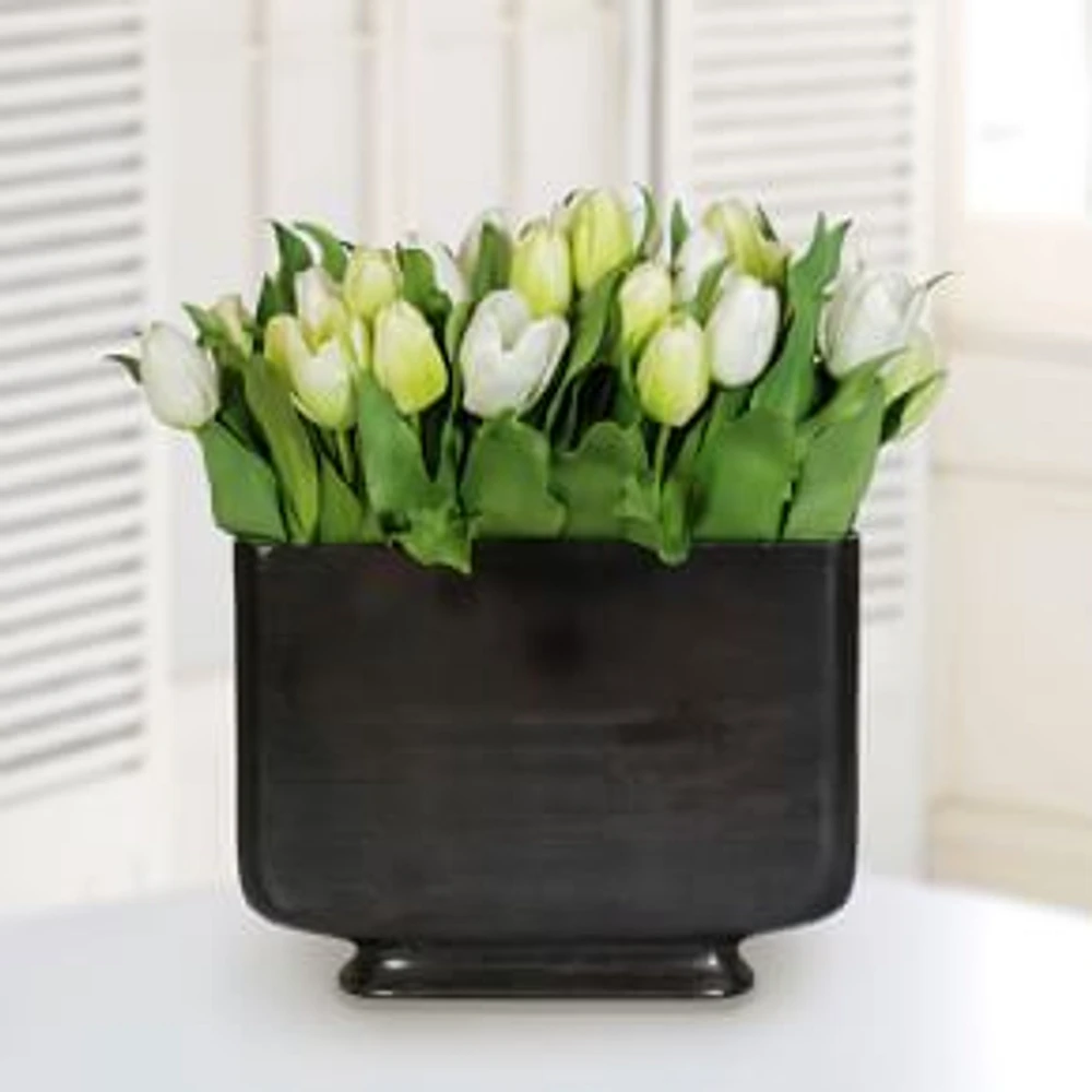 Faux Potted Mixed Tulips, White + Green