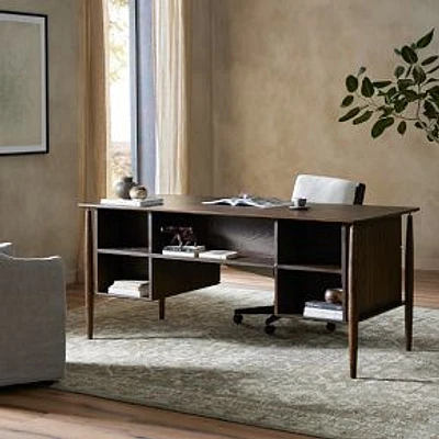 Mirri 71" Executive Desk-Aged Oak-Aged Oak Veneer-Rubbed Bronze