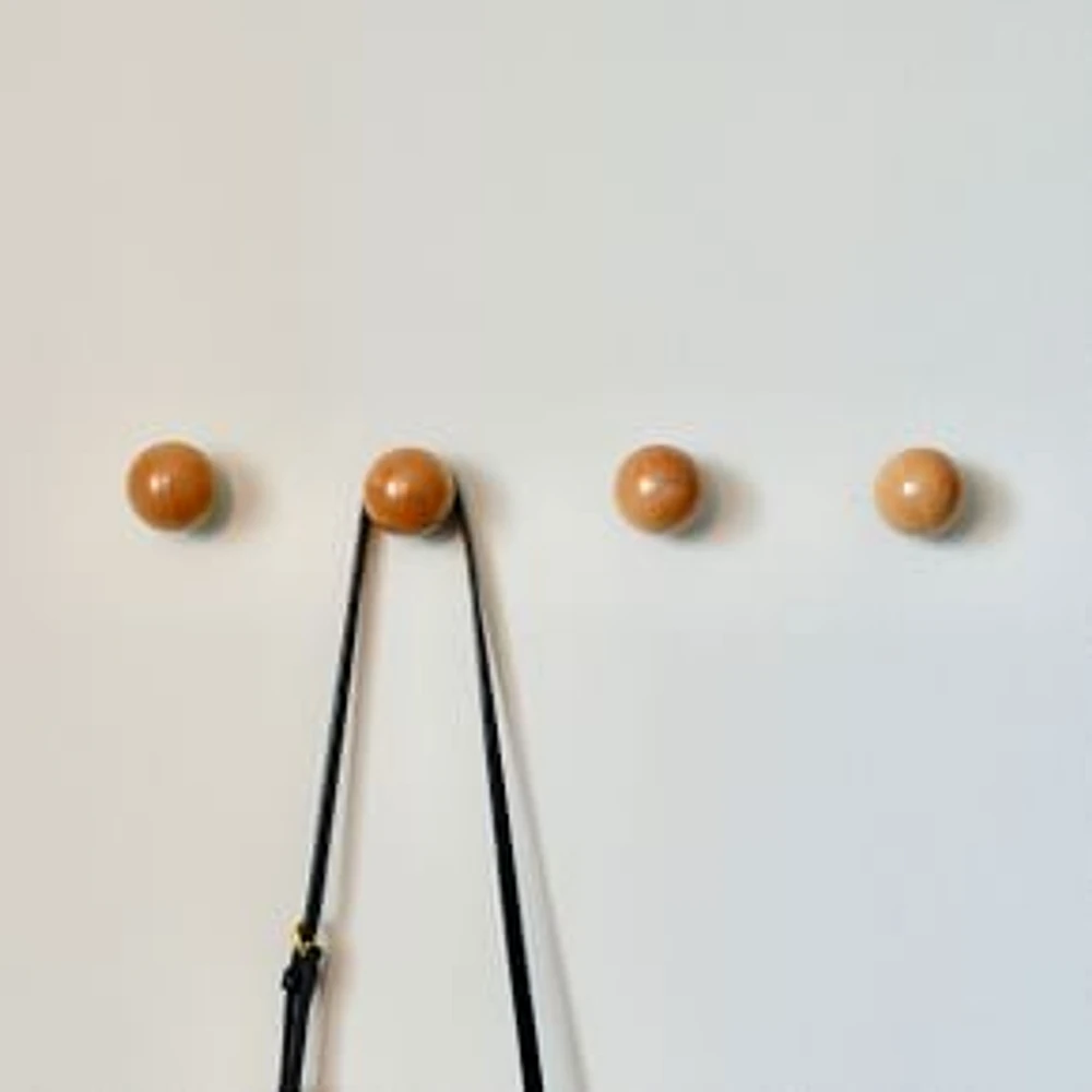 Modern Home Ball Wooden Wall Hook, Natural, Set Of 4