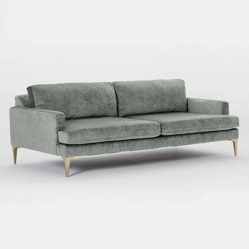 Open Box: Andes Grand Sofa, Poly, Performance Distressed Velvet, Mineral Gray, Blackened Brass