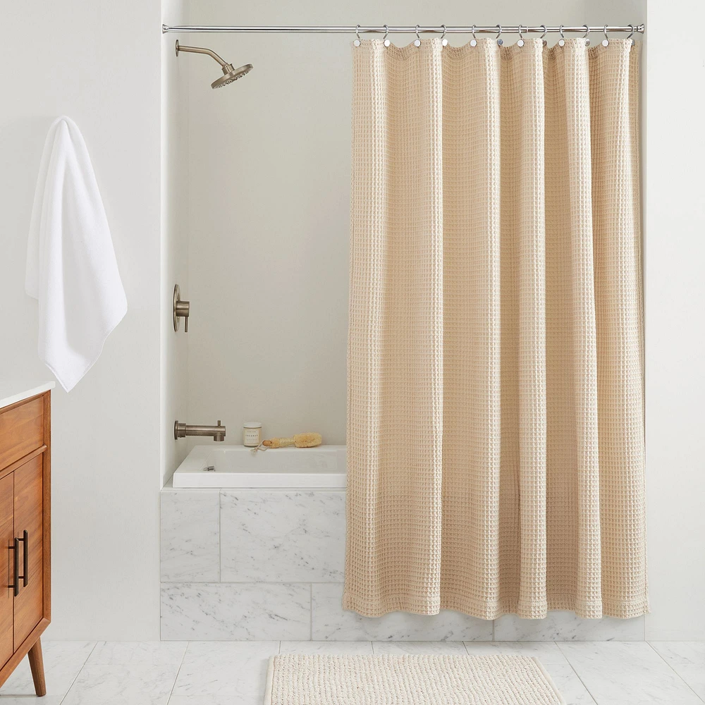 Open Box: Plush Waffle Shower Curtain, Oatmeal, 72"x74"