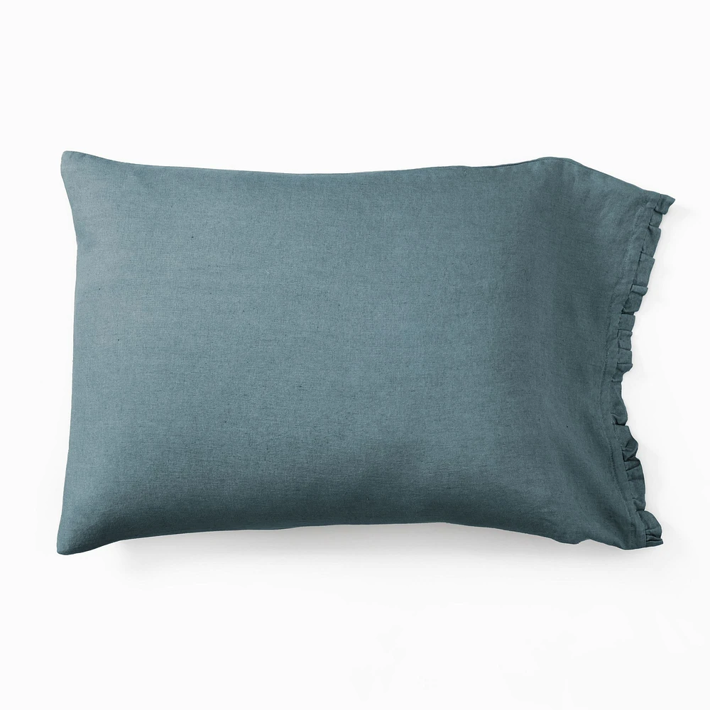 Open Box: Euro Linen Ruffle King Pillowcase, Ocean