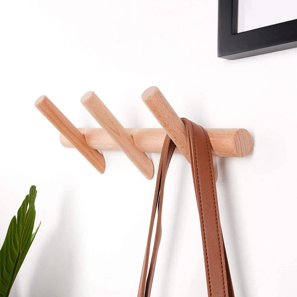 Modern Home Bohemian Style 3-Hook Coat Rack, Small, Wood, Natural