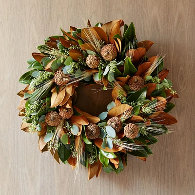 Dried Magnolia Wheat Wreath | West Elm