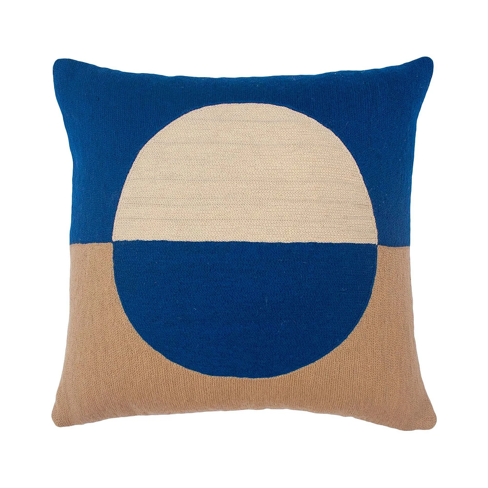 Marianne Circle Pillow Hand, Embroidered Blue Pillow