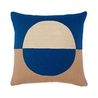 Marianne Circle Pillow Hand, Embroidered Blue Pillow