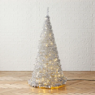 LED Pop-Up Tinsel Christmas Tree - Silver | West Elm