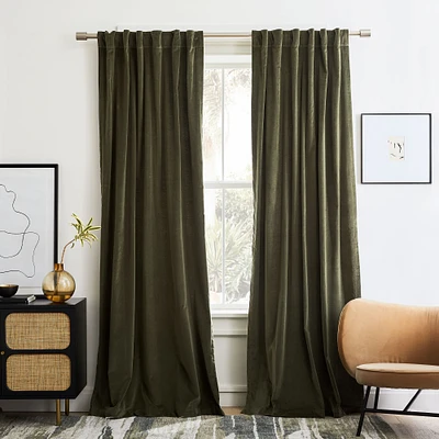 Open Box: Cotton Velvet Curtain, Dark Olive, 48"x96"