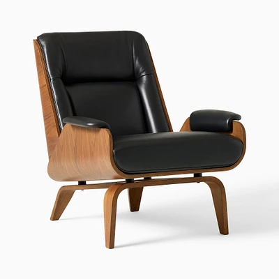 Paulo Bent Lounge Chair, Parc Leather, Black