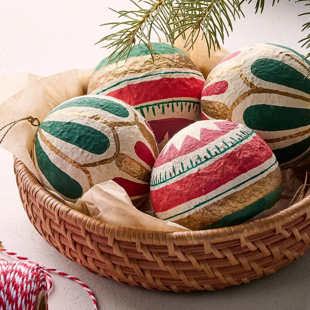 Cotton Mache Ball Ornaments (Set of 4) | West Elm