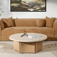 Parham 43" Round Oak Wood Coffee Table, Natural / Cream Marble